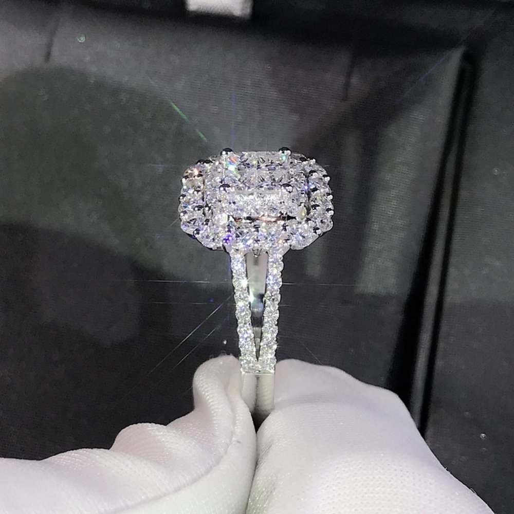 🎀 Double Layer Cross Square Zircon Luxury Wedding Ring for Women, PD361 - Picture 6 of 9